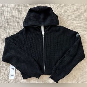 Alo Waffle Plush Cashmere Hoodie Full Zip Jacket Black, Size Medium - Brand New